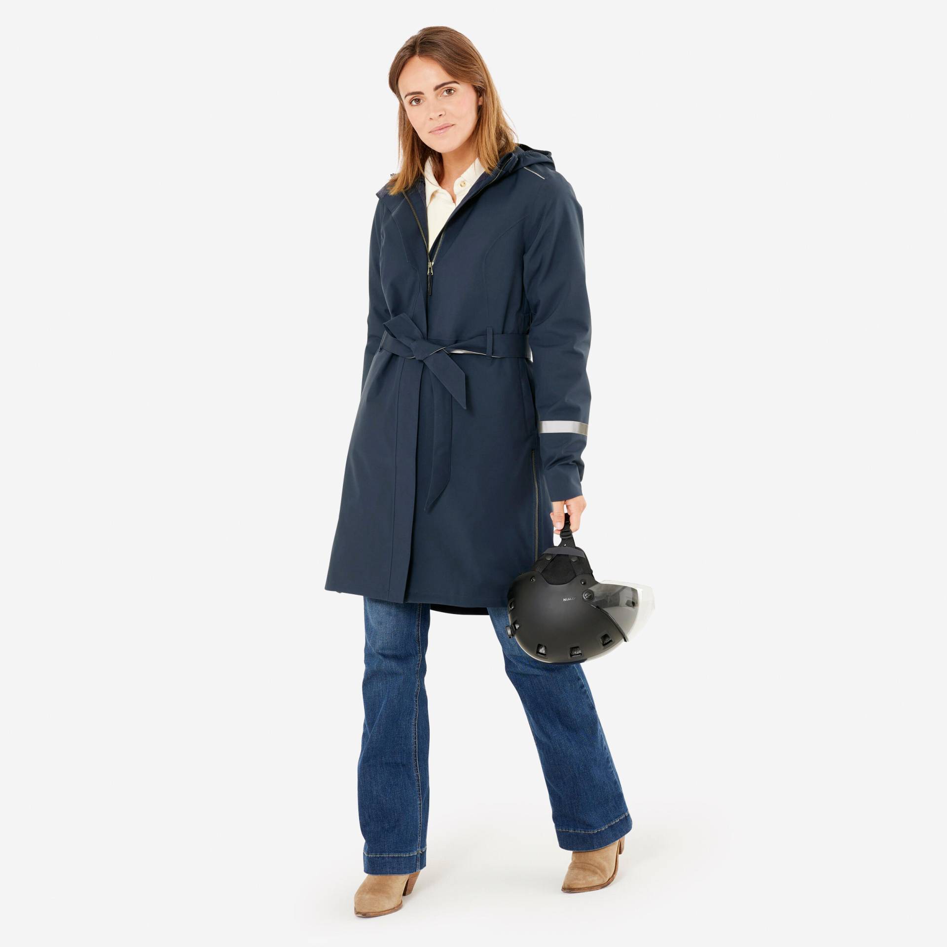 Regentrenchcoat City 940 wasserdicht Damen marineblau von BTWIN