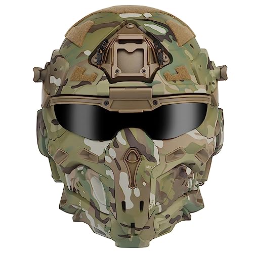 BUCKIT HL-98 Taktischer Helm für Outdoor Airsoft Sport, Militär Taktische Vollgesichtsmaske mit eingebautem Kommunikations-Ohrhörer, Anti-Beschlag-Fans, aufklappbares Visier für CS Spiel Paintball von BUCKIT