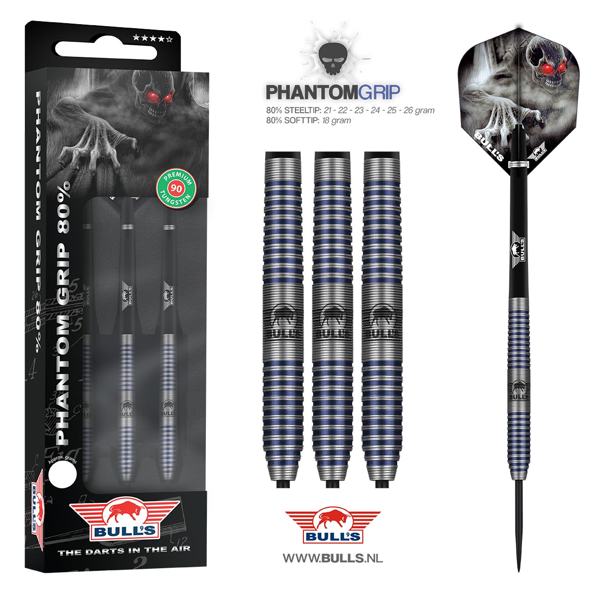 Bulls Phantom Grip 80% Premium Tungsten Steeldarts 24g Bulls Phantom Grip 80% Premium Tungsten Steeldarts 24g von BULL?S NL