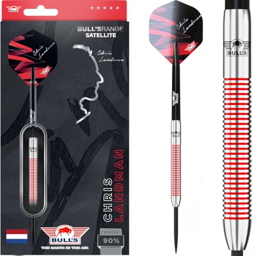 Bull’s Chris Landman 90% Tungsten Steeltip Darts - 21g - Professionelle Darts mit Ringgriff, Eingraviertem Logo, Silber-Rotes Design, Perfekte Balance für Präzise Würfe Bull’s Chris Landman 90% Tungsten Steeltip Darts - 21g - Professionelle Darts mit Ringgriff, Eingraviertem Logo, Silber-Rotes Design, Perfekte Balance für Präzise Würfe von BULL'S