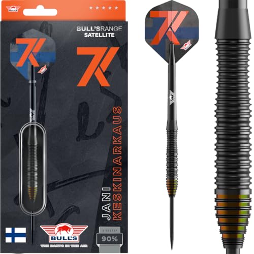 Bull’s Jani Keskinarkaus 90% Tungsten Steeltip Darts - 23g - Professionelle Darts mit Mikro-Griff, Ringgriff und Kuhle, Schwarzes Barrel mit Orangener Spitze von BULL'S