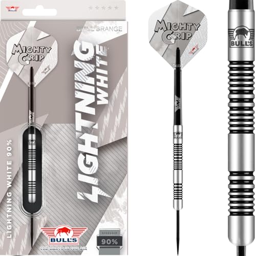 Bull’s Lightning White 90% Tungsten Steeltip Darts - Hochwertige Präzisionsdarts mit Ringgriff, Gerade Barrels, Gewicht 25g - Perfekt für Anfänger & Profis Bull’s Lightning White 90% Tungsten Steeltip Darts - Hochwertige Präzisionsdarts mit Ringgriff, Gerade Barrels, Gewicht 25g - Perfekt für Anfänger & Profis von BULL'S