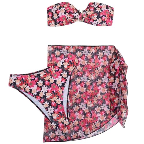 BUMMPI Damen-Badeanzug, bequem, Bikinis, 3-teilig, Schnürung, Badeanzug, Push-Up, Strandbekleidung, Brust-Wickeln, Strandrock-Set von BUMMPI