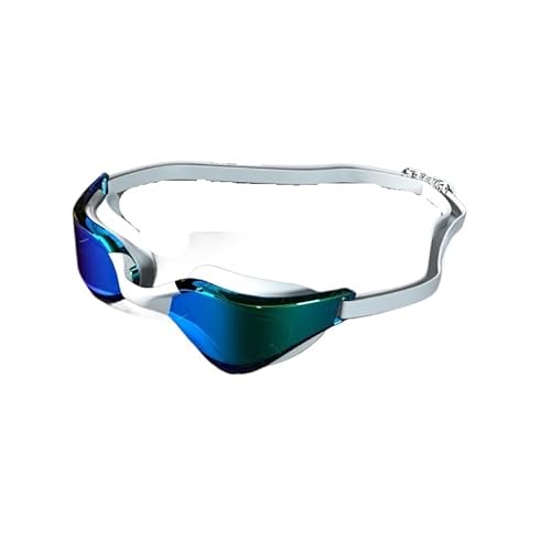 Schwimmbrille HD wasserdicht und beschlagfrei, Schwimmbrille for Erwachsene, professionelle, bequeme, plattierte Brille (Color : White blue) von BUPEI