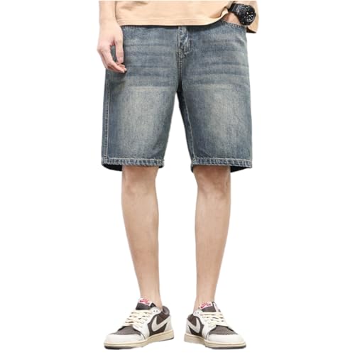 BURAANSH Männer Sommer Koreanischen Stil Mode Shorts Baggy Gerade Denim Vintage Kurze Beiläufige Lose Kurze Jeans Männlich Hellblau,Blau,31 von BURAANSH