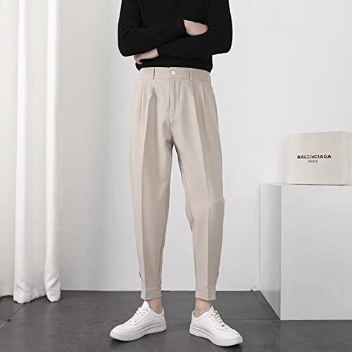 BURAANSH Mode Männer Casual Hosen Elastische Taille Kleine Füße Dünne Koreanische Art Plissee Konische Männliche Blazer Hosen Hosen Streetwear,Khaki,28 von BURAANSH