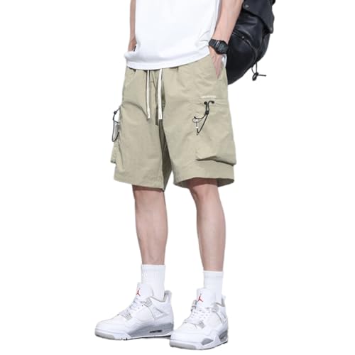 BURAANSH Sommer Dünne Cargo Männer Lose Shorts Tasche Baggy Shorts Männlichen Trendy Street Hip Hop Koreanische Y2k Kleidung,Khaki,XL von BURAANSH