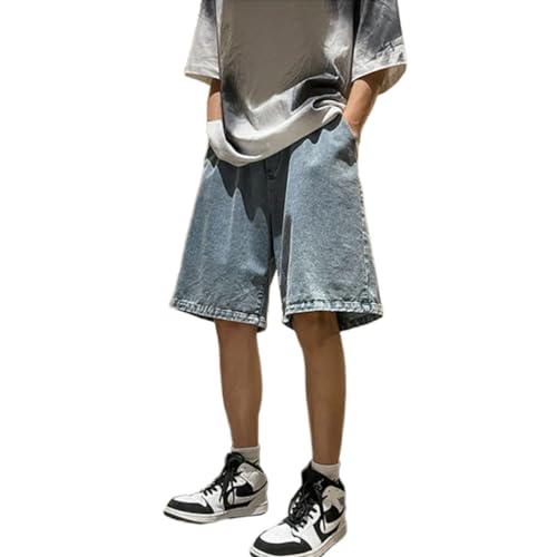 BURAANSH Sommer Männer Denim Shorts Mit Breitem Bein Mode Koreanischen Stil Casual Baggy Kurze Jeans Männliche Kleidung,Blau,XL (65–72,5 Kg) von BURAANSH