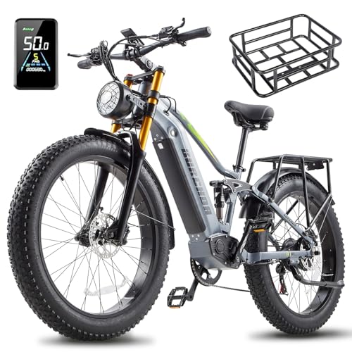 BURCHDA Elektrisches Mountainbike für Erwachsene, 26 Zoll 4.0 Snow Fat Tire, 48V20AH Batterie 7-Gang Öl-Doppelbremse Elektrofahrrad, Dual Shock Absorption Elektrofahrrad mit Unterstützung von BURCHDA