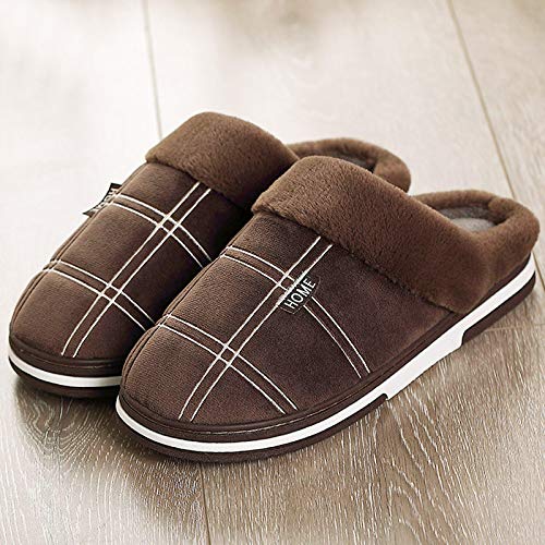 BUXIANGGAN Hausschuhe Slipper Pantoffeln Herren Hausschuhe Warmhalten Gingham Kurze Plüsch Indoor Schuhe Für Herren rutschfeste Foam Soft Home Pelz Hausschuhe Herren 8,5 Braun von BUXIANGGAN