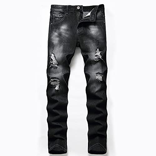 BUXIANGGAN Jeanshosen Denim Jeans Herren Shredded Plus Size Lässige Zerrissene Hose Trend Jeans 34 Schwarz von BUXIANGGAN