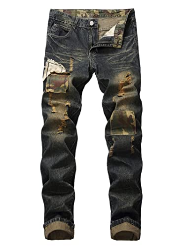 BUXIANGGAN Jeanshosen Denim Jeans Herren Zerrissene Patch Große Mode Lässige Trendhose 34 6011 von BUXIANGGAN