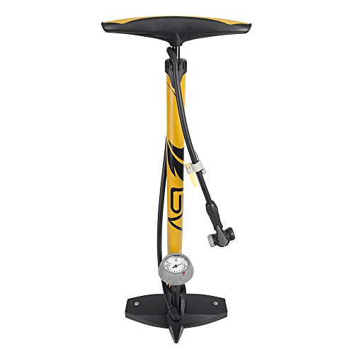 BV FahrradPumpe, Ergonomische Standpumpe mit Barometer und Intelligentem Ventilkopf, 11 Bar, automatisch Reversibel, Presta und Schrader, gelb von BV