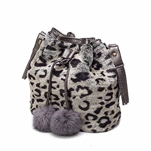 BWCKMTSC Damen-Umhängetaschen, Wintermode, Damen-Umhängetasche, Kleiner pelziger Kunstfell-Eimer, Kordelzug, Handtasche, Umhängetasche mit Bommel (Farbe: Weiß) von BWCKMTSC