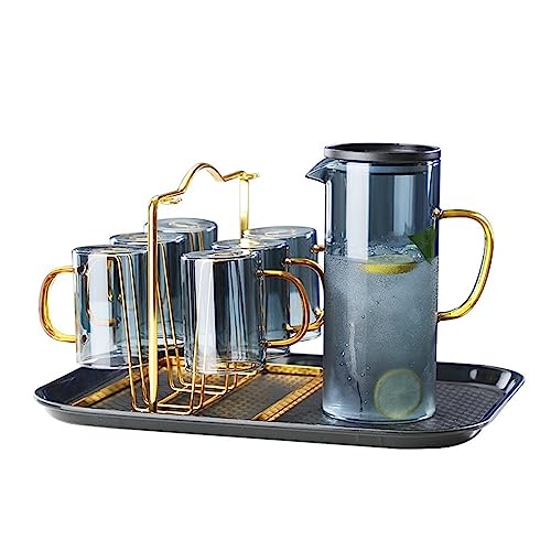 BWCKMTSC Tassen Glas kalter Wasserkocher verdickter kreativer Zuhause-Safttopf mit Deckel hochtemperaturbeständige Teekanne Wasserbecher-Set Kaffeetasse von BWCKMTSC