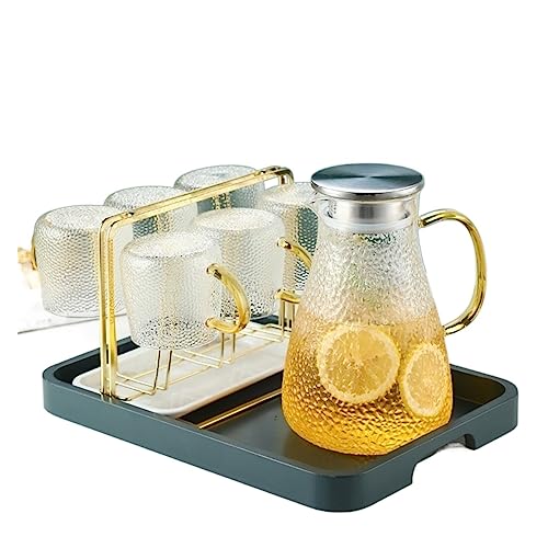 BWCKMTSC Tassen Kalter Wasserkocher Glas Kaltes Wasser Tasse Haushalt Hammermuster Hochtemperaturbeständige Teekanne Große Kapazität Kalter Wasserkocher Set Kaffeetasse (Einfarbig 1800 ml) von BWCKMTSC