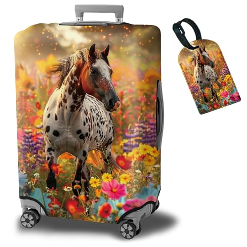 BWEGRHE Gepäckabdeckung, Kofferschutz plus 1 Gepäckanhänger, geeignet für 45,7–76,2 cm große Gepäckstücke, Spotted Horse Garden, M, Gepäckabdeckung von BWEGRHE