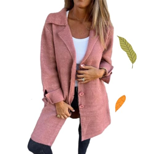 BXCZEDW Einreihiger Damenmantel, lässige lange Jacken mit Tasche, Wollmischgewebe, einfarbig, Wintermantel für Damen (Rosa, XXL) von BXCZEDW