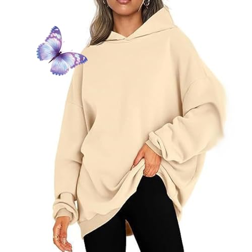 BXCZEDW Kapuzen-Sweatshirts für Damen, übergroße Langarm-Pullover, Herbstmode, Winter, übergroße Hoodies (Größe L, Beige) von BXCZEDW