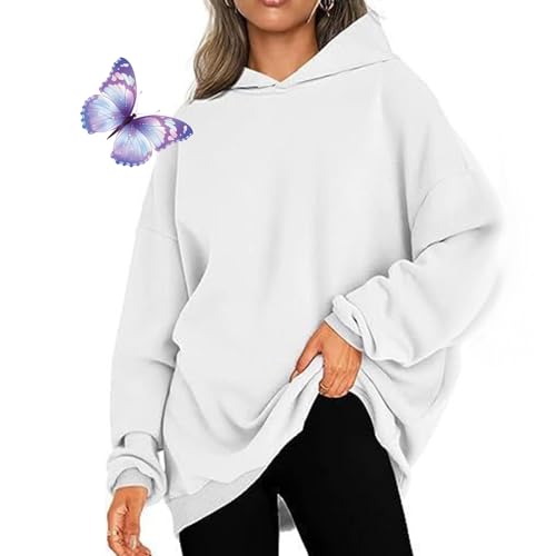 BXCZEDW Kapuzen-Sweatshirts für Damen, übergroße Langarm-Pullover, Herbstmode, Winter, übergroße Hoodies (Größe L, Weiß) von BXCZEDW