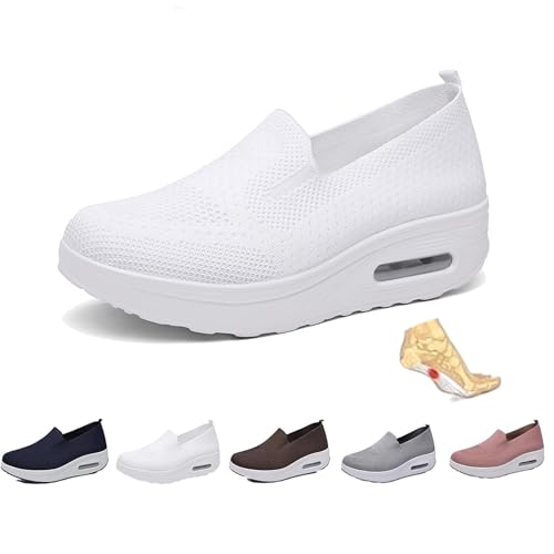 BXCZEDW Orthopädische Sneaker für Damen, rutschfestes Luftpolster, leicht, bequem, atmungsaktiv, Plateau-Mesh-Slip-On-Sneaker von BXCZEDW