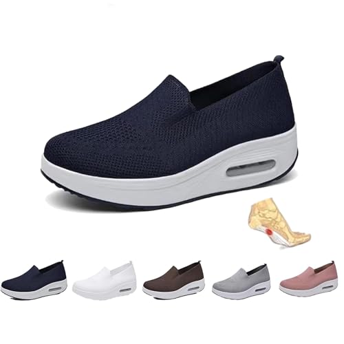 BXCZEDW Orthopädische Sneaker für Damen, rutschfestes Luftpolster, leicht, bequem, atmungsaktiv, Plateau-Mesh-Slip-On-Sneaker von BXCZEDW