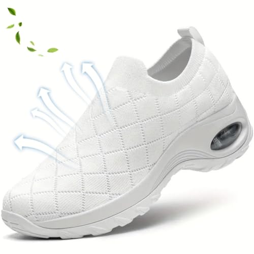 BXCZEDW Rayootd Orthopädische Schuhe für Damen, bequeme Schlupfschuhe, atmungsaktiv, Netzstoff, Luftpolster (Weiß, 39 EU) von BXCZEDW