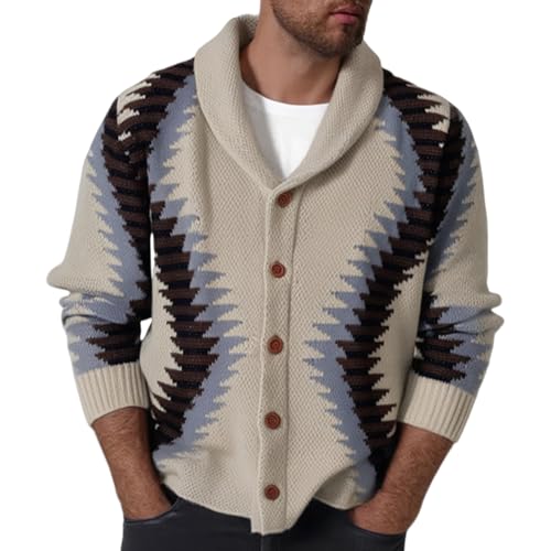 Herren Casual Sweater Cardigans Button Down Strickpullover Dicker Pullover Urlaub Cardigan Pullover (XX-Large,Khaki) von BXCZEDW