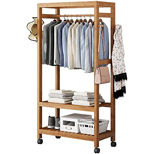 BXGGXBYSW Clothes Rails Kleiderständer mit Rädern, robuster Garderobenständer mit doppelten Stauraumhaken, Organisation von Kleidung und Stauschuhen, Tragkraft 90 kg/70 cm (70 cm) von BXGGXBYSW