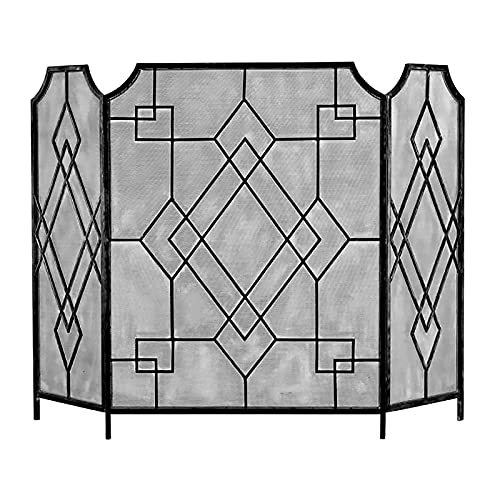 BXSUKEYOU 35,4" hohe dekorative Kaminschirme, 3-teiliger kindersicherer Kaminfunkenschutz für Gaskamine, Holzkamine (Farbe: Schwarz) erforderlich von BXSUKEYOU