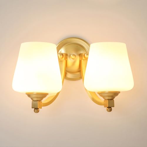 BXSUKEYOU Goldene, Moderne Wandleuchte, Wandlampe aus gebürstetem Messing mit weißem Glasschirm, E27, minimalistische Retro-Wandleuchte aus Kupfer für Schlafzimmer, Flur, Badezimmer, Wohnzimmer von BXSUKEYOU