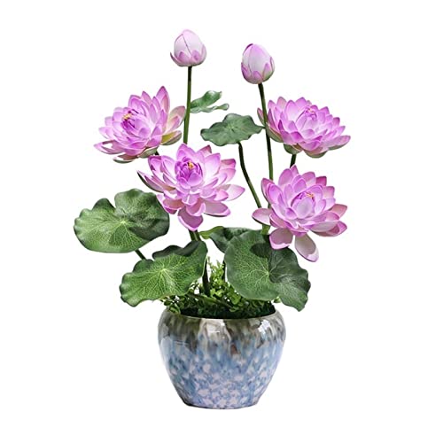 BXSUKEYOU Künstliche Blumen, künstliche Lotus-Dekoration, simulierter Lotus, Anzug-Dekoration mit Keramikvase, künstliche Blumendekoration für den Innenbereich, künstliche Blume (Farbe: Lila) von BXSUKEYOU