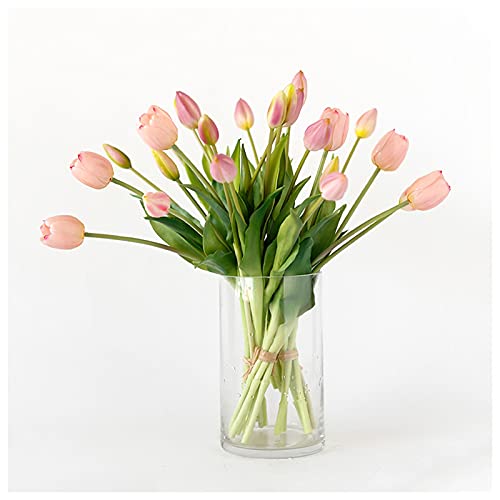 Künstliche Blumen Künstlicher Blumen-Tulpenstrauß und Glasvase-Set, Plastikhandwerk, Wohnzimmerstrauß, geeignet für Feiertagspartys, Hochzeiten, Bürodekoration, künstliche Blume (Farbe: Rosa) von BXSUKEYOU