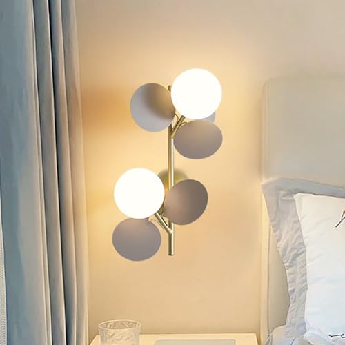 Moderne 2-flammige Wandleuchte im Zweig-Stil in Gold + Grau, Art-Decor-Leuchte mit milchweißem Glasschirm, kreative G9-Wandlampe aus Metall für den Innenbereich, Schlafzimmer, Nachttisch, Wohnzimmer, von BXSUKEYOU