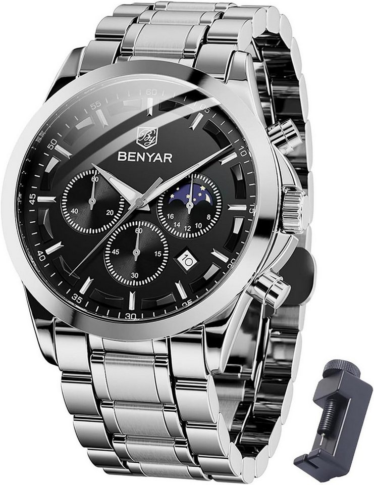 BY BENYAR Fur Herren Chronograph 30M Wasserdicht Analoge Watch, Quarzuhr Business Kalender Sport Watch Geschenk von BY BENYAR