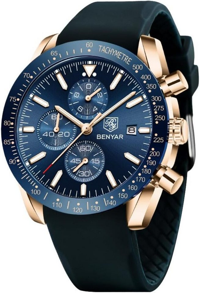 BY BENYAR Fur Herren mit Blau/Schwarz Zifferblatt Elegantes Geschenk Watch, mit Chronograph Datum Kalender Wasserdicht Sport von BY BENYAR