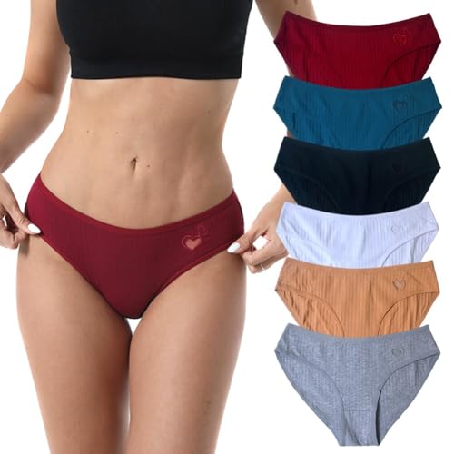 6 Stück Unterhosen Damen Tanga, niedrige Taille Unterwäsche Atmungsaktive Tangas Unterhosen Damen Bikini Slip Unterhosen Sexy Bikini Hosen Soft Hipster Sexy Panties Unterwäsche für Frau Set von BYNYXI