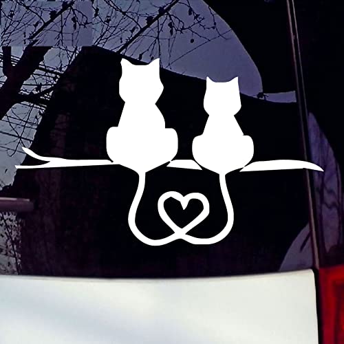 BYNYXI 3D Herzschlag Katze Aufkleber, Auto Reflektierende Sticker Paar Katze Liebe Herz Muster PVC Aufkleber Selbstklebende Wandtattoo Sticker Autofenster PVC Stoßstange Style Aufkleber-18cmx11cm von BYNYXI