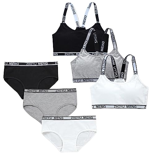 BYNYXI 6er Set Mädchen BH mit Unterwäsche, Bustier BH Mädchen Baumwolle Kinder Bustier Unterwäsche Soft Bra Bralette Ohne Bügel Girls Bras Mädchen Sport-BH Set für Jugendliche Mädchen 8-17 Jahre von BYNYXI