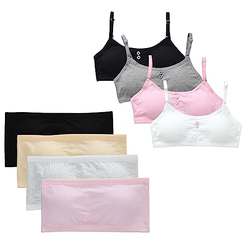 BYNYXI 8 Stücke Trägerlos Bralette Mädchen, Sport BH Full Cup Mädchen Bandeau Unterwäsche Atmungsaktiv Stretch BH Nahtlos Bralette mit Brust-Pad Brarette für Kinder Mädchen Teenager 12-16 Jahre von BYNYXI