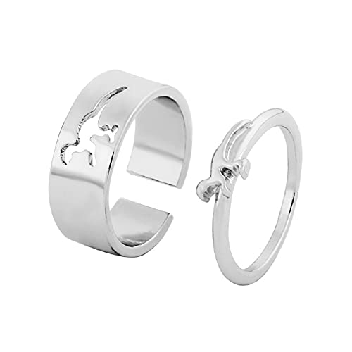 BYNYXI Couple Ring Dino, 2 Stück Dinosaurier Ringe Silber Verlobungsring Paar Ring Couples Set Partnerringe Verstellbar Ringe Set für Damen Herren Couple Ringe Promise Ring Set for Couple Boyfriend von BYNYXI