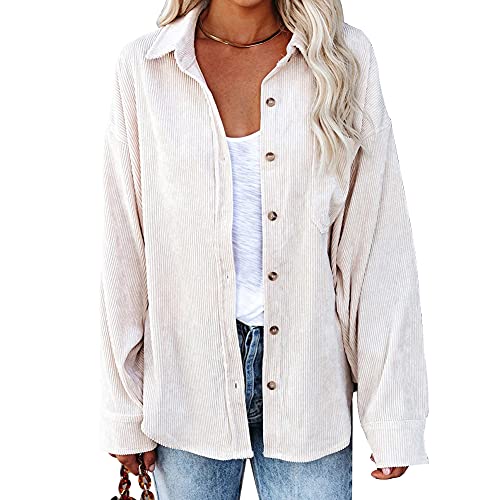 BYNYXI Damen Cordjacke Cardigan Langarm Strickjacke Damen Oversized Shirt Hemd Mantel Langarmhemd mit Knopf Herbst Winterjacke Casual Outwear Cord Hemd Cordjacke Freizeit Jacken Oberteile von BYNYXI