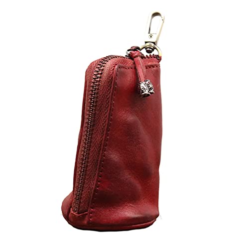 BYNYXI Leder Schlüsseletui Autoschlüssel, Vintage Autoschlüssel Tasche Rindsleder Schlüsselmäppchen Herren Damen Geldbörse Retro Brieftasche mit Ringe Schlüsseltasche Keyless Go Schutz-11cmx6cmx6cm von BYNYXI