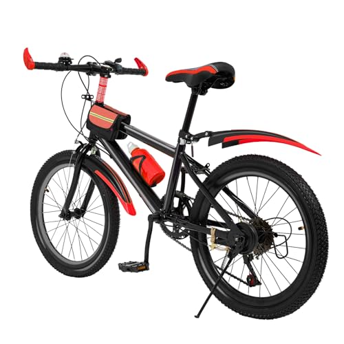 BYUAK 20 Zoll Fahrrad, Mountainbike Fahrrad MTB Bike Hartstahl Fahrrad Doppelscheiben-Sicherheitsbremse Kohlenstoffstahl, Verstellbare Höhe mit Kompass-Glocke, Tragfähigkeit 85kg/187.39 lbs (Rot) von BYUAK