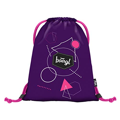 Baagl Turnbeutel für Mädchen und Damen - wasserdichte Schuhbeutel, Schule und Kindergarten Sportbeutel, Sportrucksack (Grafik Violett) von Baagl