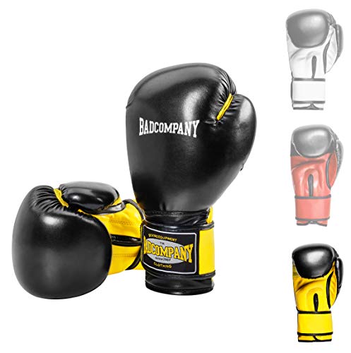 Bad Company Boxhandschuhe Freedom Fighter aus Kunstleder mit Belüftungssystem und breiter Box-Bandage mit Klettverschluss in verschiedenen Farbkombinationen für das Boxtraining, Sparring und Kickboxen I Gewichtsklassen 14 oz von Bad Company