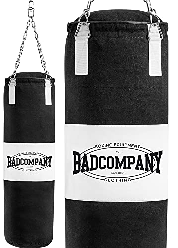 Bad Company Boxsack inkl. Heavy Duty Stahlkette I Canvas Punching Bag mit PVC-Target, ungefüllt I 100 x 30 cm - Schwarz/Weiß von Bad Company