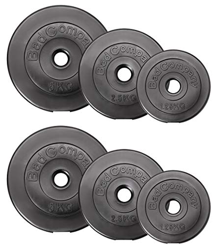 Bad Company Hantelscheiben 30/31 mm Kunststoff 17,5kg I Gewicht Set 2 x 5 kg + 2 x 2,5 kg + 2 x 1,25 kg I Gewichte für Langhantel und Kurzhantel Bad Company Hantelscheiben 30/31 mm Kunststoff 17,5kg I Gewicht Set 2 x 5 kg + 2 x 2,5 kg + 2 x 1,25 kg I Gewichte für Langhantel und Kurzhantel von Bad Company