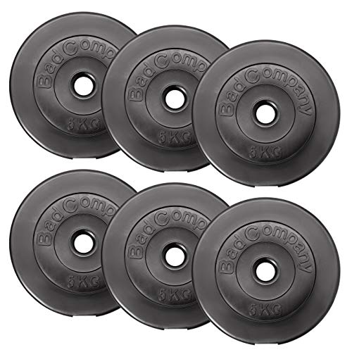 Bad Company Hantelscheiben 30/31 mm Kunststoff 30kg I Gewicht Set 6 x 5 kg I Gewichte für Langhantel und Kurzhantel von Bad Company