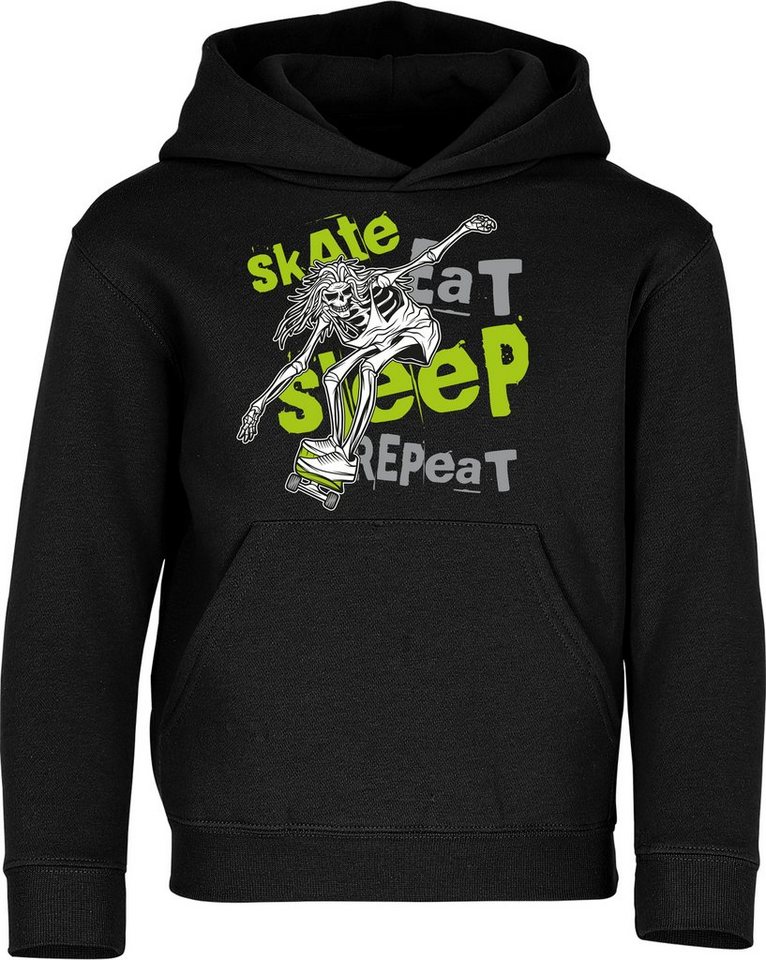 Baddery Kapuzenpullover Kinder Hoodie : Skate Eat Sleep Repeat - Pulli Skateboard Skaten, hochwertiger Siebdruck von Baddery
